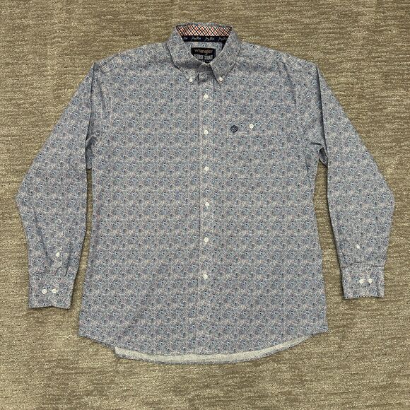 Wrangler Other - Wrangler George Strait Shirt Mens Large Blue Pink Paisley Western Cowboy Rodeo